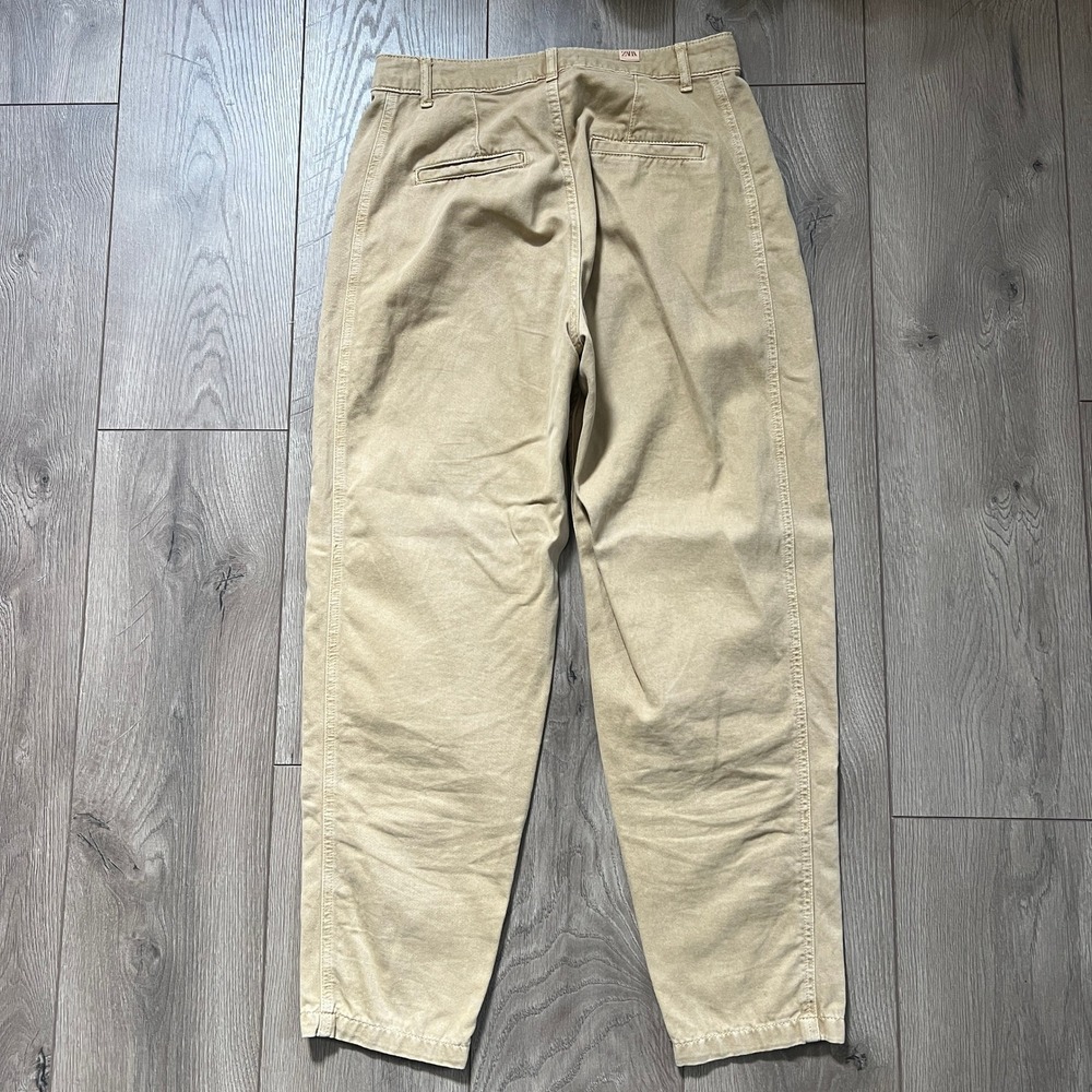Zara High Waist Khaki Cargo Pants Button Fly Womens 2